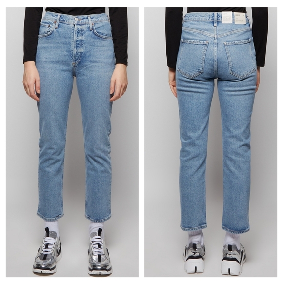 Agolde Riley High Rise Straight Crop Jean Shiver Blue Size 29 - Picture 1 of 6